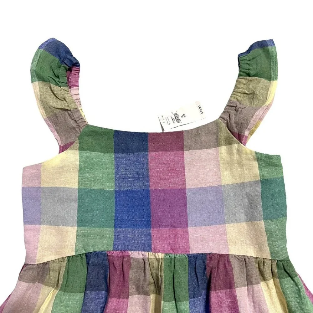 NEW Gap Kids XL (12) Colorful Linen Checkered Plaid Dress